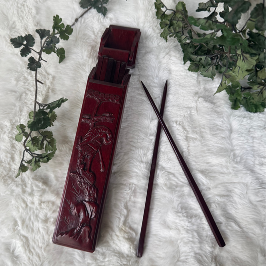 Vintage Hand-Carved Cherry Rosewood Chopstick Set